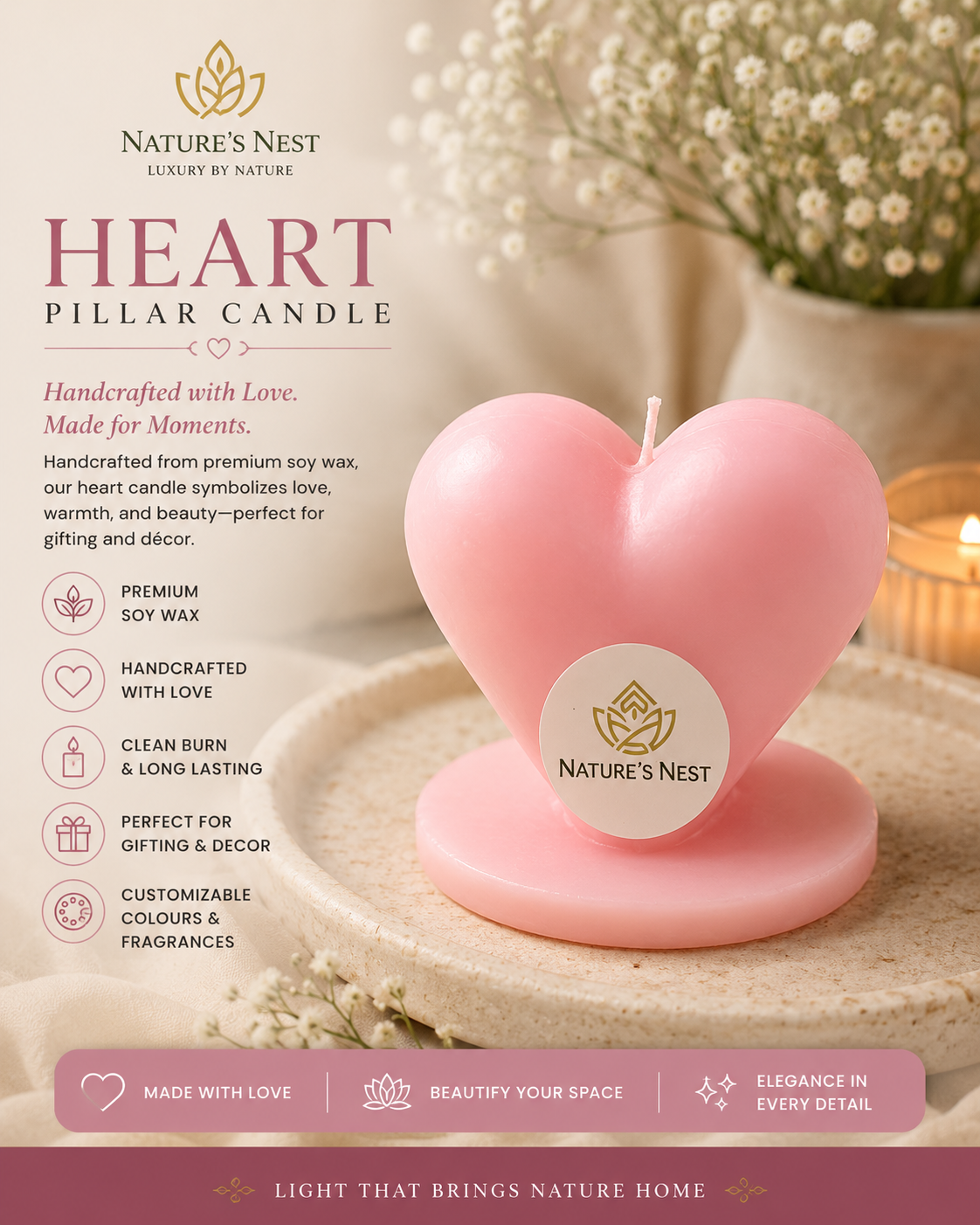 Heart Pillar Candle