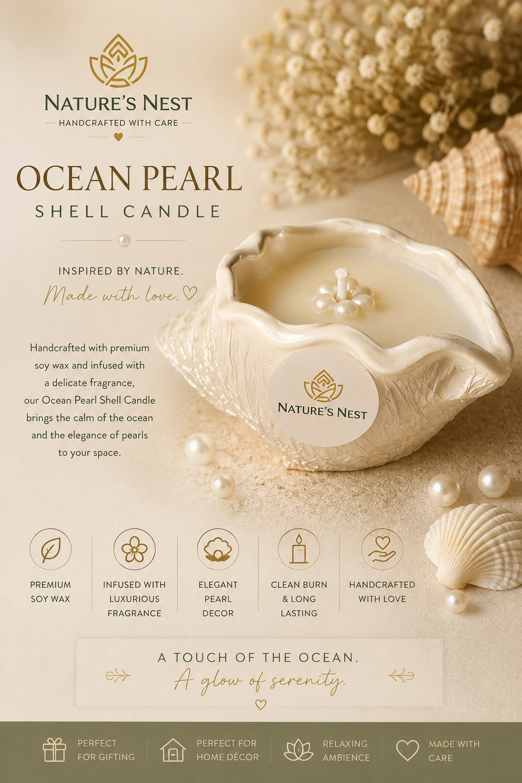Ocean pearl shell candle